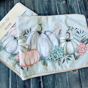 Elegant Fall Luxury Beaded Glam Pink Blue Pumpkins Table Runner